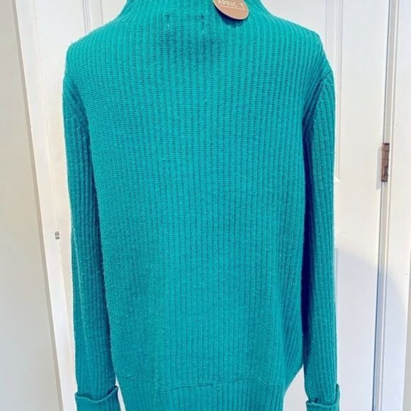 Apricot Sweater Teal Mock Neck Ribbed Funnel Cuffed Sleeves Pull over Wool Blend - Picture 1 of 6